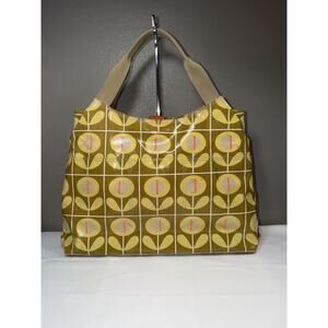 Orla Kiely Large Shoulder Bag Coated Canvas Olive Green Flowers 21.5x15” HTF